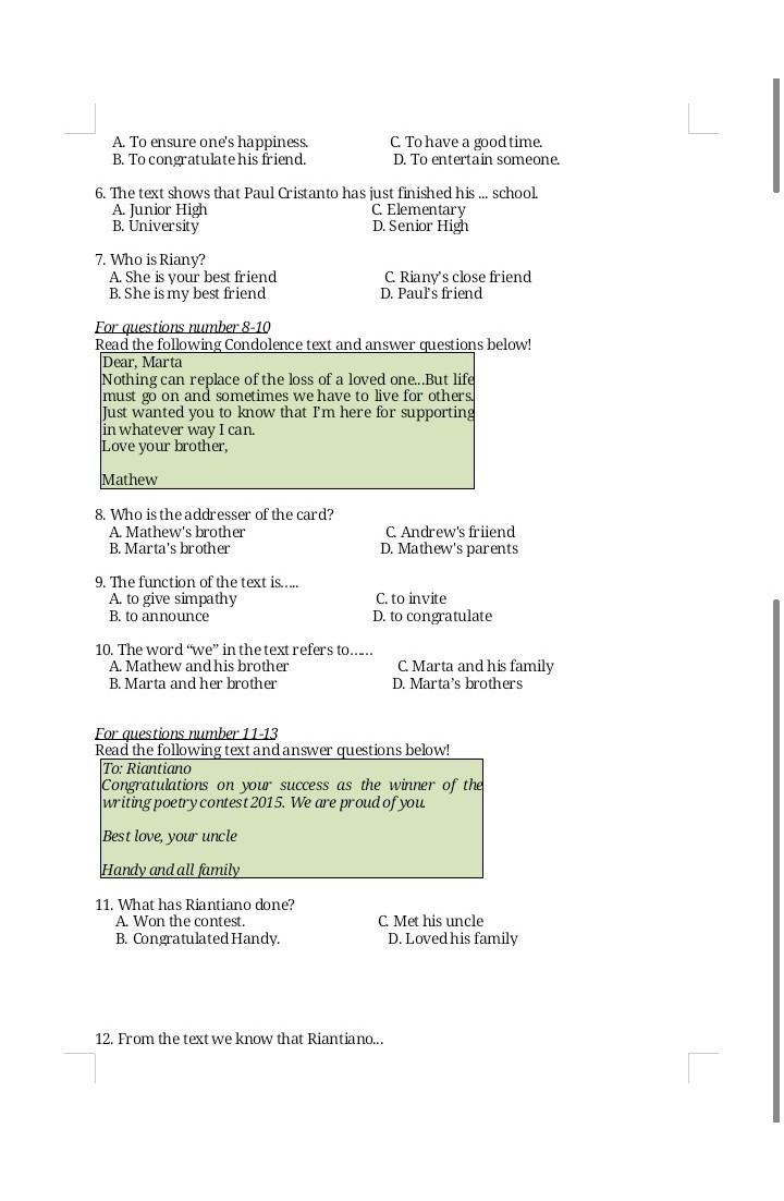 Latihan Soal Greeting Card Data Dikdasmen