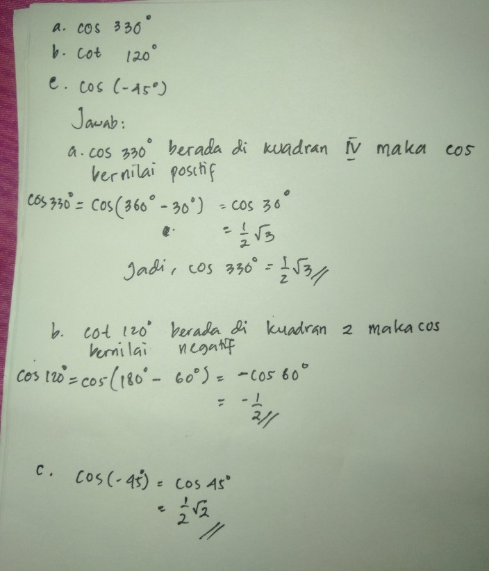 Tentukan Nilai Trigonometri Berikut A Cos 330 Studi Indonesia