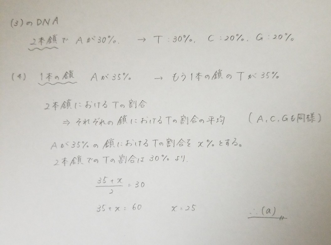 3 下線部について2 本の鎖からなる あるdna では全塩基中aが 3 クァンダ qanda で解き方を見る